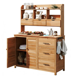 English Elm (with Hutch) Topamx Solid Fir Potting Bench Patio Workstation Spice Rack Drawer Natural Wood N717P404331A