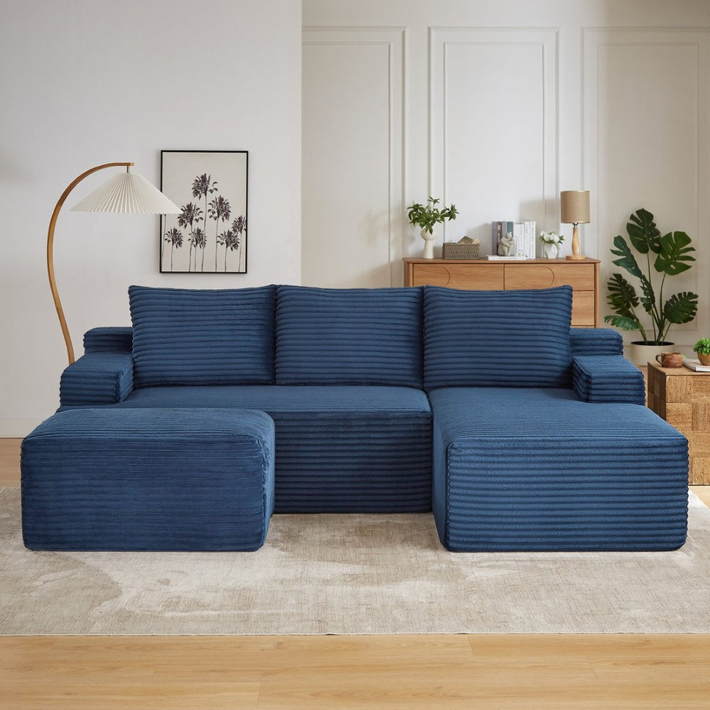 English Elm L-shaped Cloud Sectional Corduroy Sofa Deep Pocket Spring Sleeper for Any Room W2339S00104