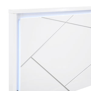 English Elm Glamorous White Lacquer California King Bed with Led Headboard and Geometric Accents B011S02214