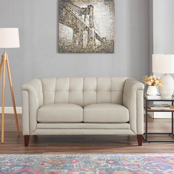 English Elm Arvo Leather Loveseat with Top-Grain Seating, Pocket Coil Cushions, Feather-Memory Comfort, Durable Frame Beige B2705P328593