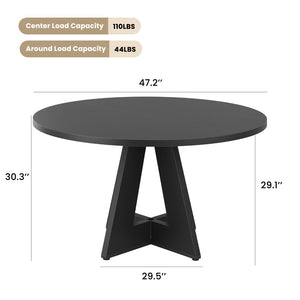 English Elm 47" Round Wood Dining Table Seats Six with Industrial Metal Base for Modern Homes Black T3623P433916