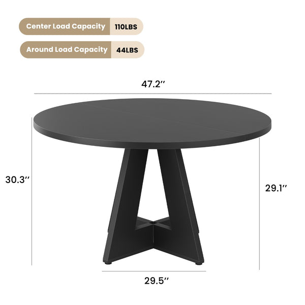 English Elm 47" Round Wood Dining Table Seats Six with Industrial Metal Base for Modern Homes Black T3623P433916