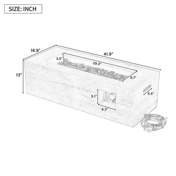 English Elm U_style Rectangular Outdoor Propane Fire Pit Mgo Set with Tank Cover Table Black,Light Gray WY000498AAB