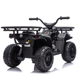 English Elm 24v Dual Motor Kids Atv Ride on with Led Lights Bluetooth Storage Racks Off Road Black W1578P390448