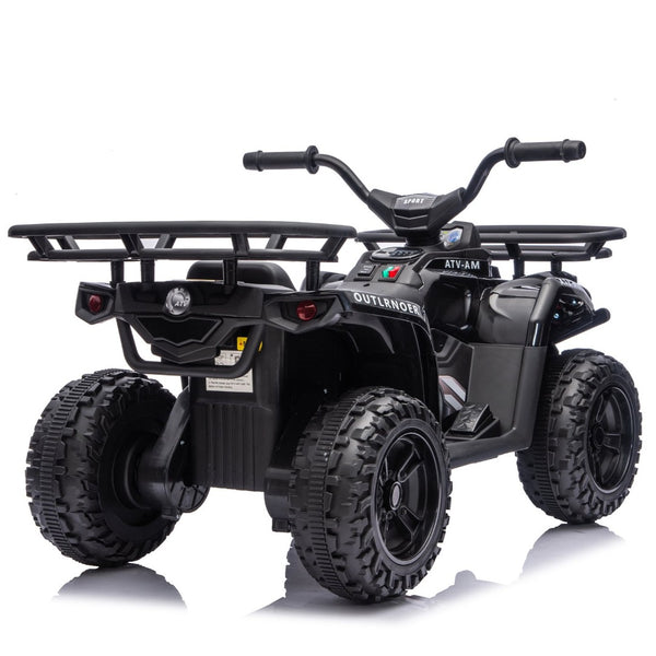 English Elm 24v Dual Motor Kids Atv Ride on with Led Lights Bluetooth Storage Racks Off Road Black W1578P390448