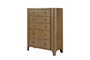 English Elm 5-Drawer Eucalyptus Chest with Soft-Close Drawers, Felt Top & Cedar Bottom, Solid Wood Finish - Light Brown B2699P395386