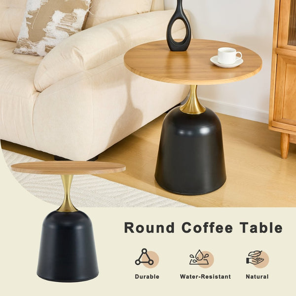 English Elm 23.6 Inch Round Side Table with Metal Base Warm Grain Top for Living Room or Office Wood W2920P407666