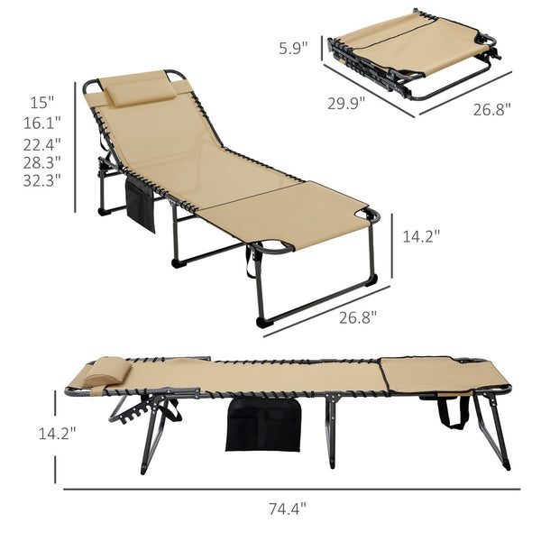 English Elm Outsunny Folding Chaise Lounge With 5 Recline Levels, Mesh Fabric, Side Pocket & Headrest For Outdoor Relaxation W2225P174372-GIGA