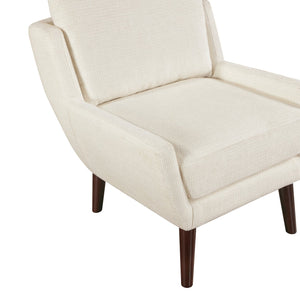 English Elm 1pc Beige Mid-Century Accent Chair with Chenille Upholstery, Reversible Cushions, Solid Wood Legs, 300lb Capacity B011P315593