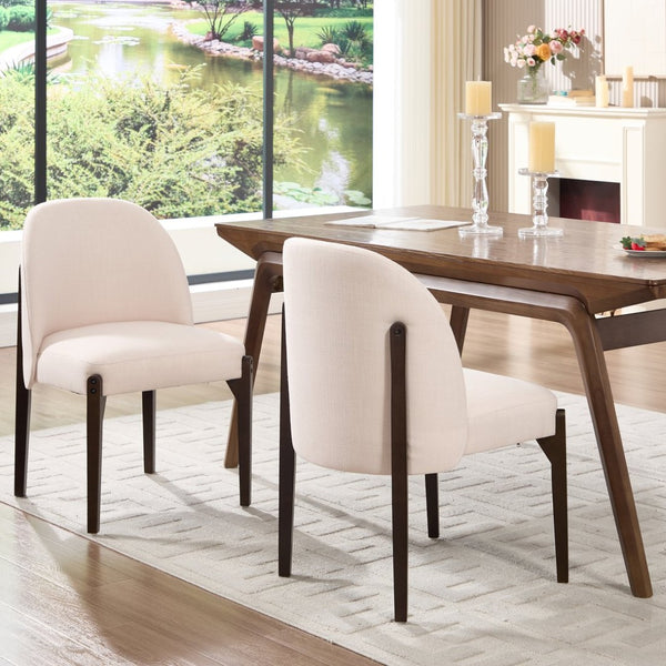 English Elm Wooden Wingback Dining Chairs Upholstered Farmhouse Modern Set with Lumbar Support Beige W3244P429255
