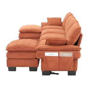 English Elm Sectional Modular Cloud Sofa Deep Corduroy Upholstered Comfort for Living Room Studio Orange W395S00135