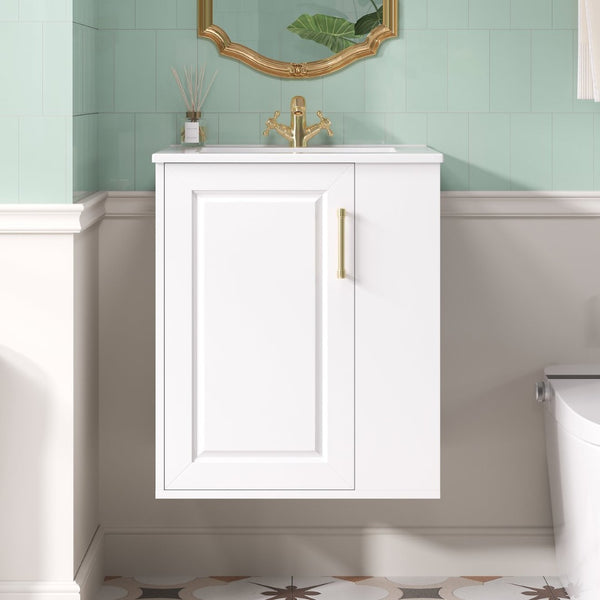 English Elm 20" Floating Bathroom Vanity with Ceramic Sink Soft Close Door and Open Side Shelf N710P332061K