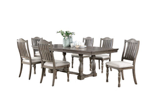 English Elm Transitional Rustic Oak Dining Side Chairs Set of 2 with Padded Beige Linen Seats, Solid Wood Comfort and Style Antique Gray 44 L x 14 W x 20 H B011P197295