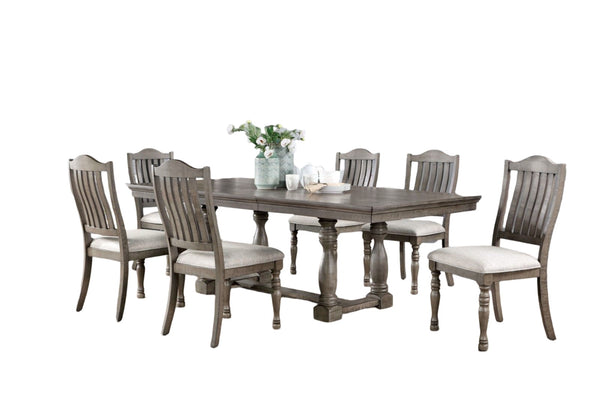 English Elm Transitional Rustic Oak Dining Side Chairs Set of 2 with Padded Beige Linen Seats, Solid Wood Comfort and Style Antique Gray 44 L x 14 W x 20 H B011P197295