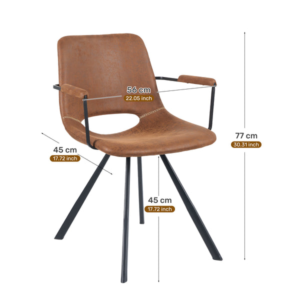 English Elm Brown Mid-Century Leather Dining Chairs Set of 2 with Cushions, Metal Legs, Noise-Free Pads, 300 lb Capacity T3950P396565