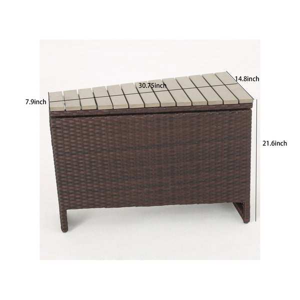English Elm Christopher Knight Home® - MADRAS Brown Faux Wicker Accent Table with Aluminum Frame, Handcrafted Storage Wedge, No Assembly Required 57657.00
