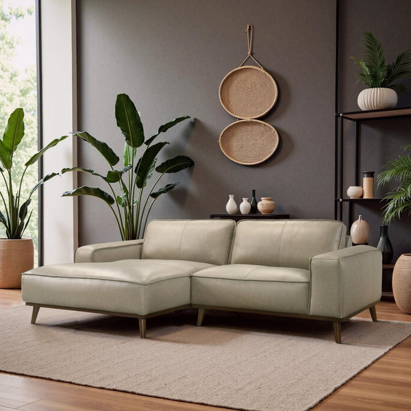 English Elm Kerrville Top Grain Leather Sectional Sofa with Chaise Mid-century Walnut Legs B183S00213