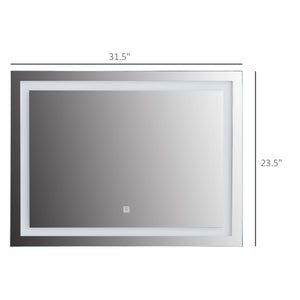 English Elm HOMCOM LED Illuminated Bathroom Mirror 32"x24" Tempered Glass IP44 Waterproof Dimmable Touch Memory Clear W2225P217000