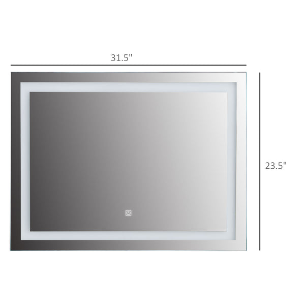 English Elm HOMCOM LED Illuminated Bathroom Mirror 32"x24" Tempered Glass IP44 Waterproof Dimmable Touch Memory Clear W2225P217000