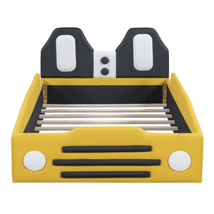 English Elm Twin Race Car Platform Bed with Wheels for Kids — Sturdy PU Leather Frame, Safety Rails, 250lb Capacity Yellow SF000128AAY