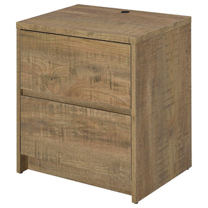 English Elm Geary Mango 2-Drawer Nightstand with LED Light, Dual Outlet, USB-A & USB-C Charging Ports, Compact Wood-Grain Storage B062P375561