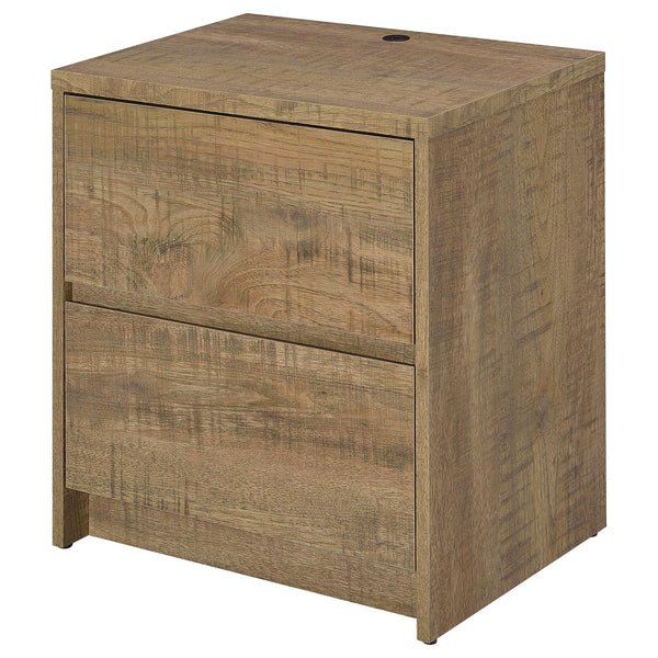 English Elm Geary Mango 2-Drawer Nightstand with LED Light, Dual Outlet, USB-A & USB-C Charging Ports, Compact Wood-Grain Storage B062P375561