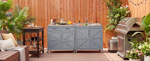 English Elm K&k Outdoor Modular Kitchen Island 2 Piece Fir Wood Stainless Steel Sink Station N707S000024G