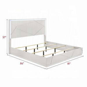 English Elm Ultra Modern white and silver high gloss Queen Bed with LED Headboard and Embossed Line Design Glossy White 84 L x 34 W x 7 H B2741S00747