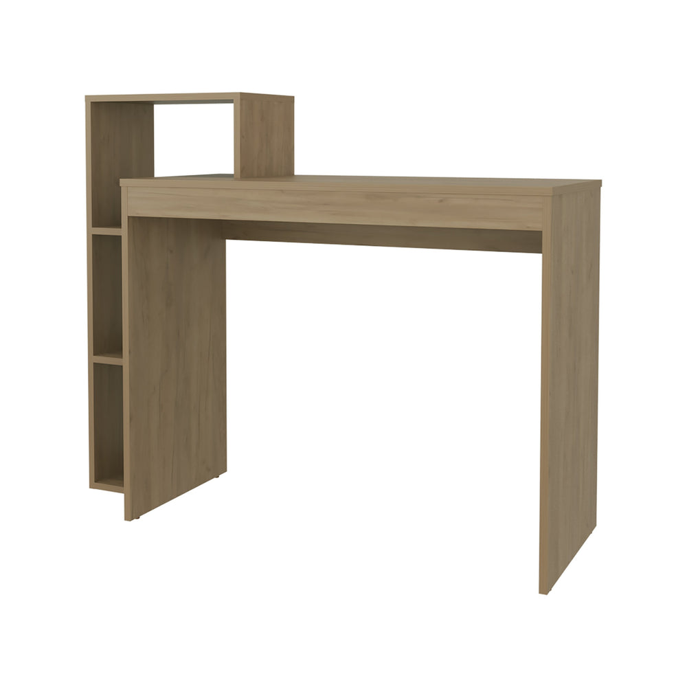 English Elm Salomé Compact Computer Desk with Open Shelves, Natural Oak Finish — Space-Saving 43.3"W Workstation B128P263727