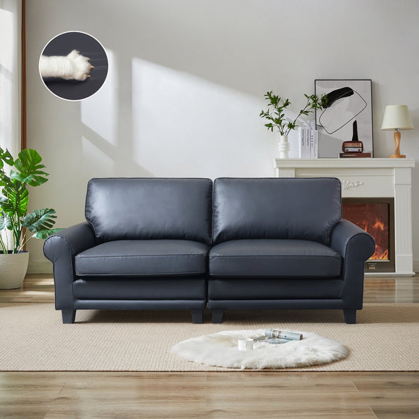 English Elm 75.6" Pets friendly Leather Rolled Arm Loveseat - Cat‑Scratch Resistant PU, Plush Cushions, Compact Black Sofa for Apartments W542P188787