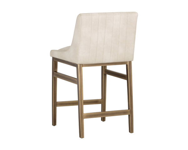 Sunpan Halden Urban Bar Stool with Bold Channel Tufting and Rustic Bronze Steel Frame for Stylish Spaces Bravo Cream