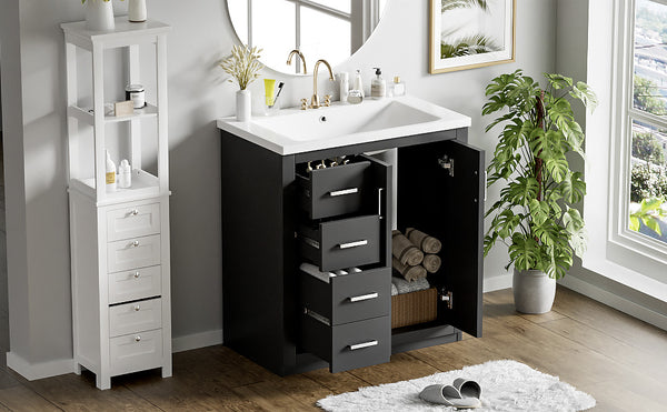 English Elm 30'' Elegant Bathroom Vanity Combo With Ceramic Sink, Storage Cabinet, 3 Drawers & Soft-Close Doors N710P191970B