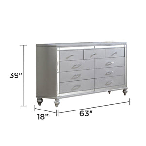 English Elm STERLING Glamour Elegance 5PC LED Bedroom Set with Crystal Tufted Headboard, Gold Accents, Mirror LEDs 808857868930
