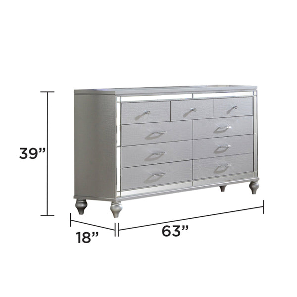 English Elm STERLING Glamour Elegance 5PC LED Bedroom Set with Crystal Tufted Headboard, Gold Accents, Mirror LEDs 808857868930