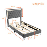 English Elm Twin Size Upholstered Bed Frame With Led Lights,Modern Velvet Platform Bed With Tufted Headboard,Grey