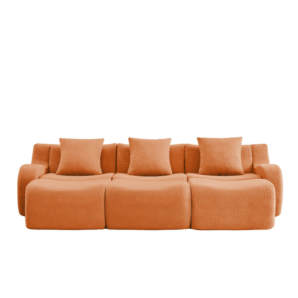 English Elm Three-Seat Modular Sofa with Plush Teddy Fabric, No Assembly, Ergonomic Curved Armrests & Non-Slip Base Orange W714S01452