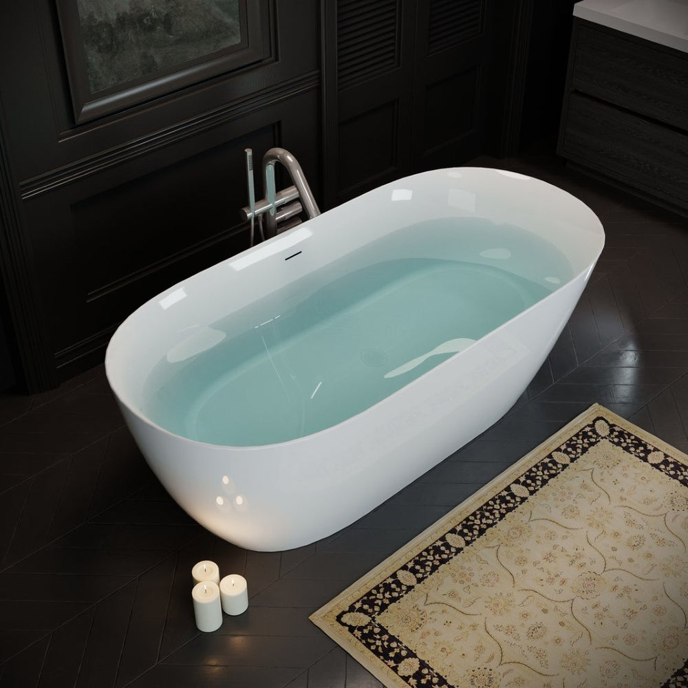 English Elm 55'' Acrylic Freestanding Soaking Tub Glossy Sculptural Design with Cupc Drain W1920P358688