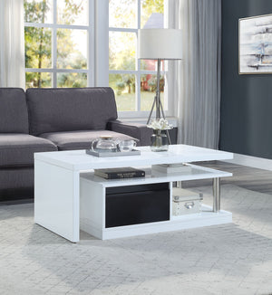 English Elm Buck Modern Buck II White Black High-Gloss Coffee Table with Swivel Top, Stainless Steel Storage B2726P292575