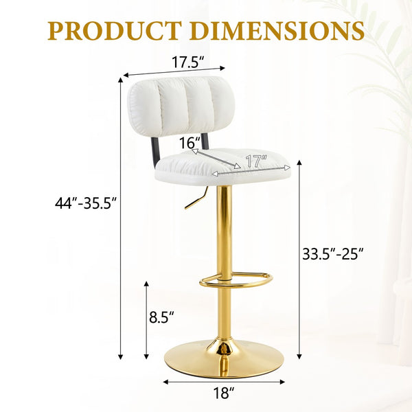 English Elm Set of 2 Adjustable Pu Leather Barstools with Chrome Base for Kitchen or Home Bar White+Gold W3875P378575