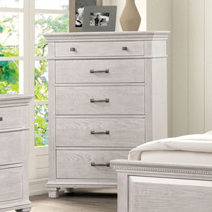 English Elm 1pc Chest Transitional Weathered Finish 5-Drawer Tall Dresser with Dentil Molding and Metal Knobs Grey Mix 39 L x 20 W x 51 H B2741P370388