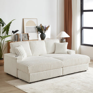 English Elm 84inch Corduroy Deep Seat Three Person Sofa with Storage Ottomans for Living Room Beige W834S00565