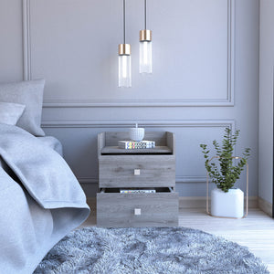 English Elm York Nightstand Light Gray with Superior Top, 2 Drawers, Smooth Zinc Steel Slides & Casters—Compact Organizer 18.22"W x15.74"D x21.88"H B128P148847