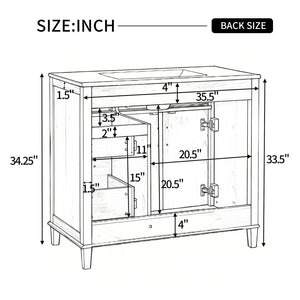 English Elm [video] 36 Inch Freestanding Bathroom Vanity with Ceramic Sink and Soft Close Storage N759P395344N