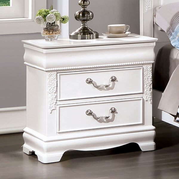English Elm Classic White Nightstand with 2 Drawers, Solid Wood Accent, Nickel Pulls, Felt Lined Drawer, USB Port B011P230000