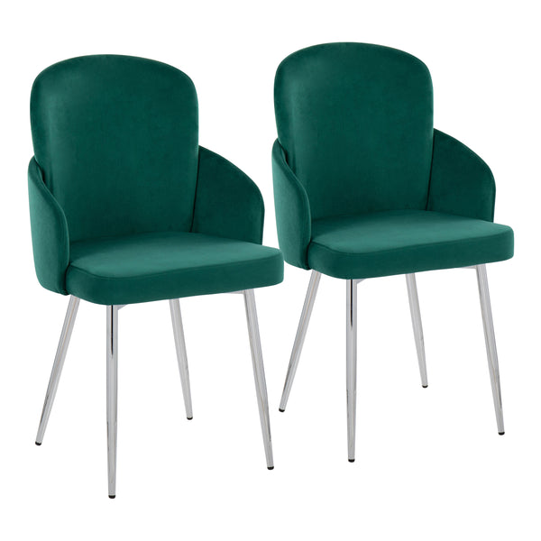 English Elm Dahlia Elegant Green Velvet Dining Chairs Set Of 2 With Chrome And Gold Accents For Modern Homes B202S01204