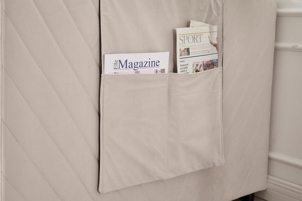 English Elm Twin Velvet Upholstered Daybed with Trundle, V-Pattern Backrest, USB Port, Side Pockets, Sturdy Design Beige W1361S00041