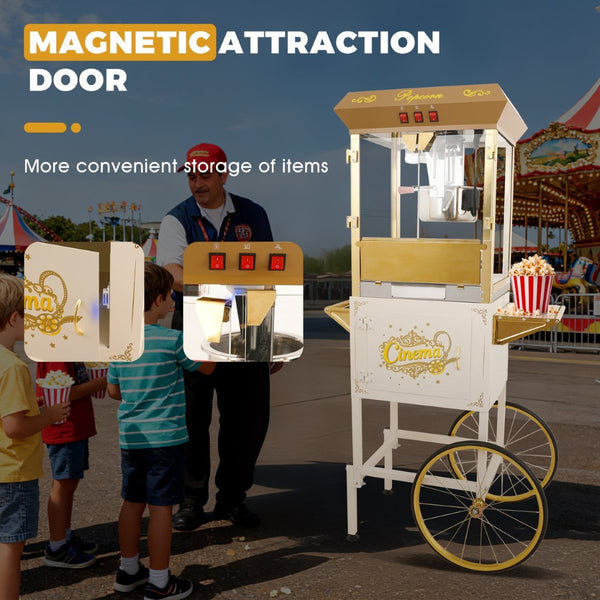 English Elm 16oz Commercial Popcorn Machine with Steel Cart Tempered Glass and 3 Switch Panel Golden White W2841P337589