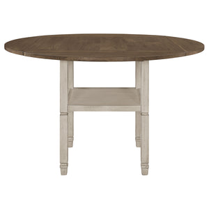 English Elm Bentley Rustic Cream Round Extension Dining Table with Base Shelf, Farmhouse Charm & Weathered Finish B062P331051