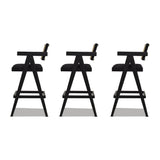 English Elm Milan 29.5" Modern Resin Webbing Back Bar Stool With Arms, Set Of 3, Ebony Black Boucle