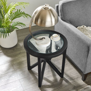 English Elm Modern Round Glass Coffee Table With Solid Wood Base - Stylish Minimalist Design For Every Space W487P317844